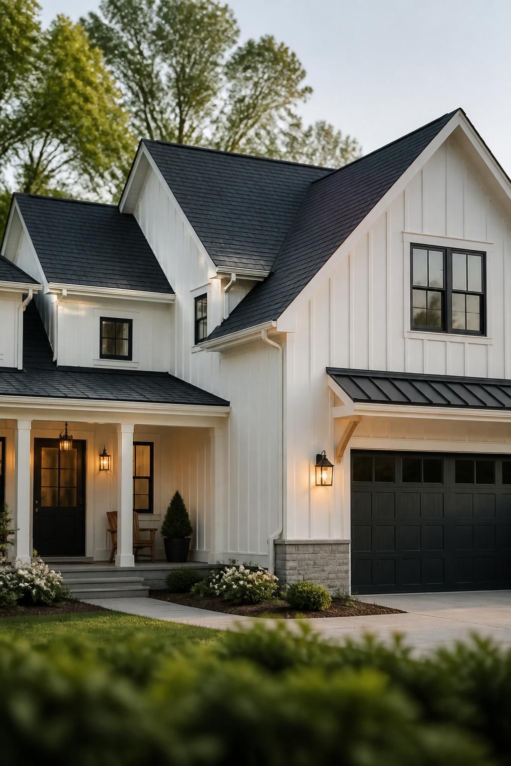 Newly completed roof on a modern home exterior