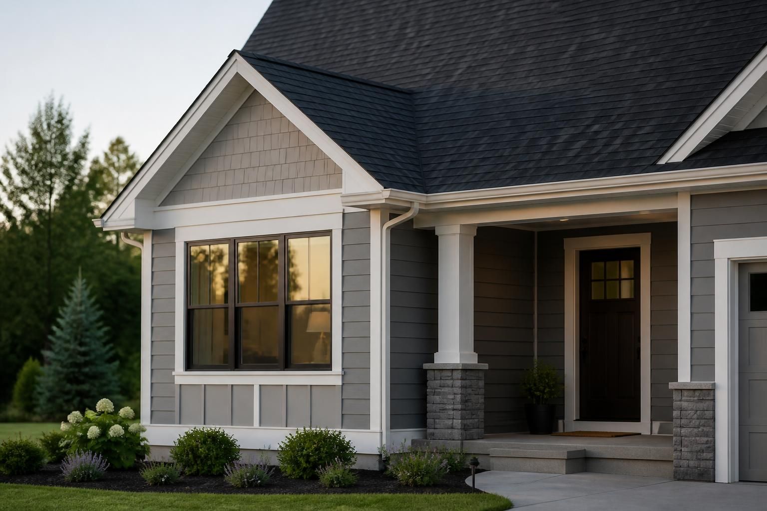 Finished home exterior with clean siding trim and roof