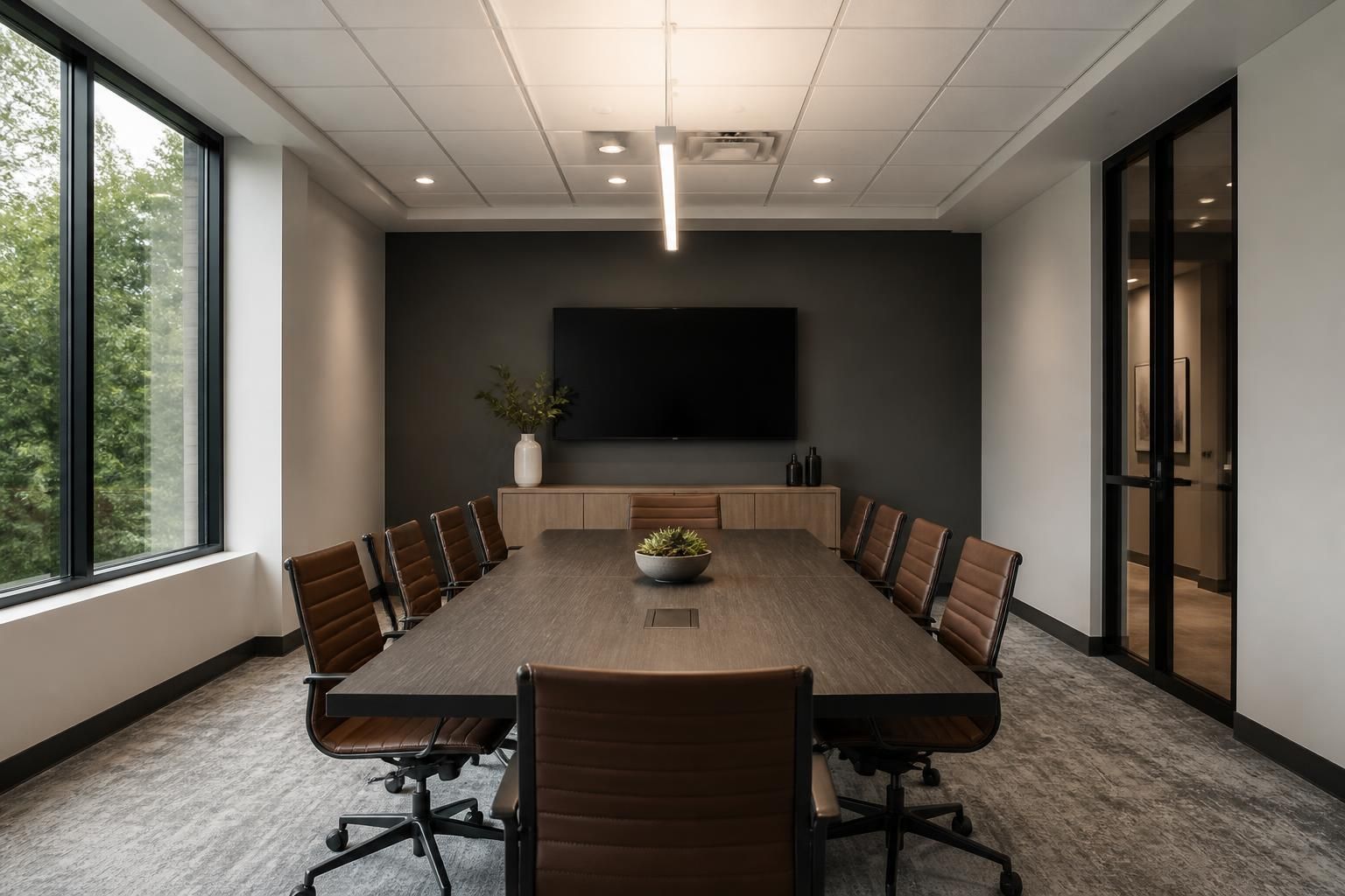 Finished commercial tenant space with clean interior finishes